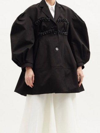 SIMONE ROCHA Beaded balloon-sleeve cotton-drill evening coat | volume sleeved occasion coats | evening outerwear