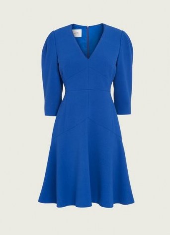 L.K. BENNETT BELLE COBALT BLUE CREPE FIT AND FLARE DRESS / flared hem dresses - flipped