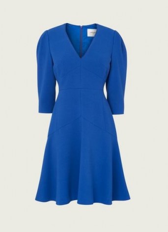 L.K. BENNETT BELLE COBALT BLUE CREPE FIT AND FLARE DRESS / flared hem dresses