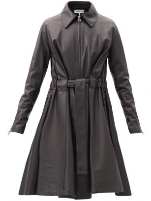 LOEWE Belted black-leather flared coat - flipped