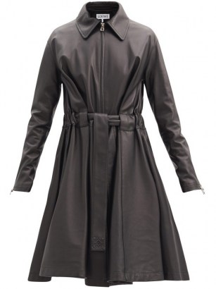 LOEWE Belted black-leather flared coat