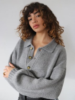 Reformation Belvedere Oversized Sweater | grey sweaters with collars | drop shoulder jumper - flipped