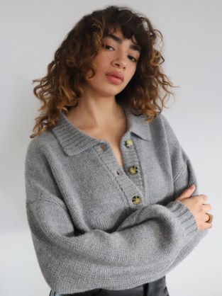 Reformation Belvedere Oversized Sweater | grey sweaters with collars | drop shoulder jumper