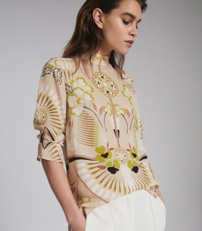 REISS BETH PRINTED HIGH NECK BLOUSE NEUTRAL ~ beautiful floral prints