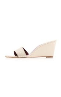 Staud Billie 75mm Leather Wedges ~ white snake effect wedge sandals