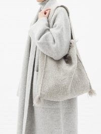 LAUREN MANOOGIAN Bindle fringe-trimmed alpaca and wool tote bag | grey woven shoulder bags | boho handbag