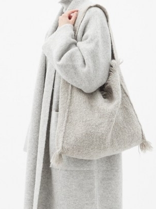 LAUREN MANOOGIAN Bindle fringe-trimmed alpaca and wool tote bag | grey woven shoulder bags | boho handbag