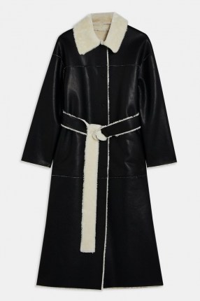 TOPSHOP Black And White Reversible PU Coat ~ monochrome winter coats ~ faux leather / fur outerwear
