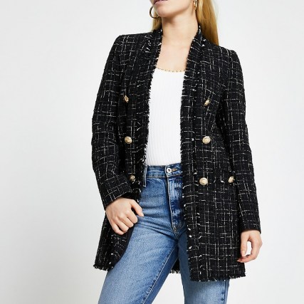 RIVER ISLAND Black boucle button front jacket / textured checked jackets
