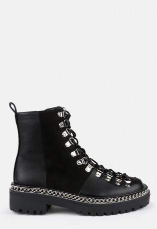 MISSGUIDED black chunky suede panel lace up boots - flipped