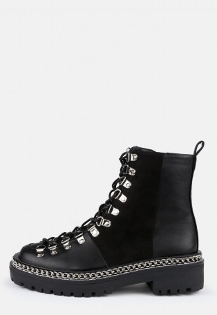 MISSGUIDED black chunky suede panel lace up boots