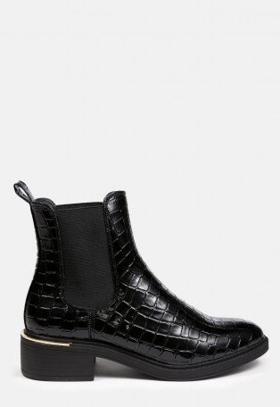 MISSGUIDED black croc gold trim chelsea boots - flipped