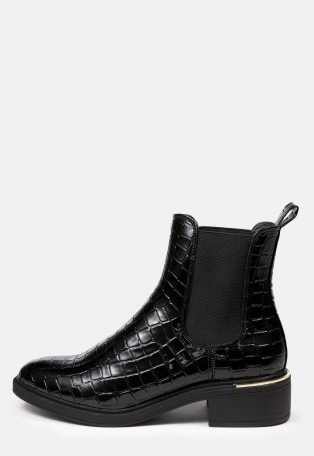 MISSGUIDED black croc gold trim chelsea boots