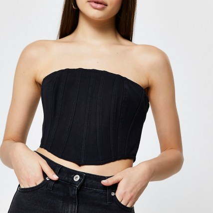 River Island Black denim boning corset top | fitted strapless tops - flipped