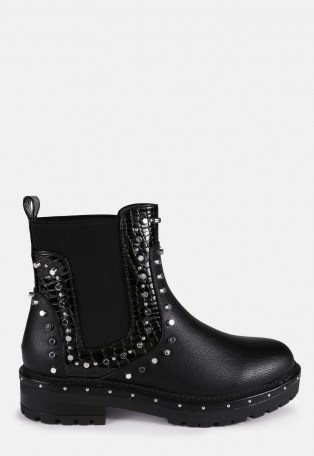 MISSGUIDED black extreme stud chelsea boots ~ studded pull on boot - flipped