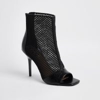 RIVER ISLAND Black mesh zip front shoe boots / peep toe booties / stiletto heels