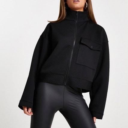 RIVER ISLAND Black quilted zip through shacket ~ high neck shackets