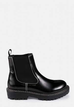 MISSGUIDED black sole stitch chelsea boots - flipped