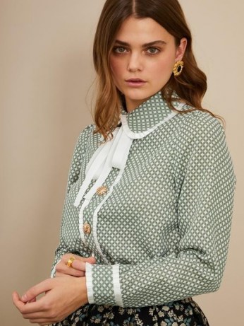 sister jane Golden Ticket Bow Shirt ~ green checked neck tie blouse - flipped