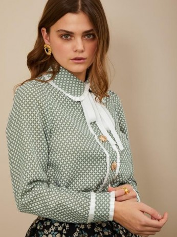 sister jane Golden Ticket Bow Shirt ~ green checked neck tie blouse