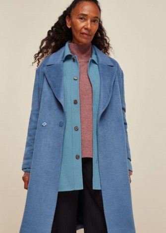 WHISTLES LANA DRAWN COCOON COAT / blue relaxed fit coats - flipped
