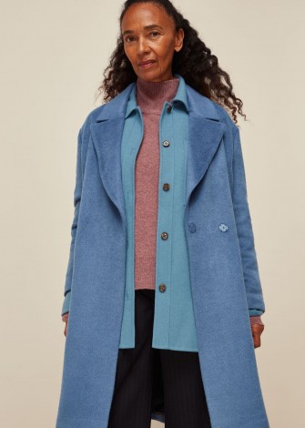 WHISTLES LANA DRAWN COCOON COAT / blue relaxed fit coats