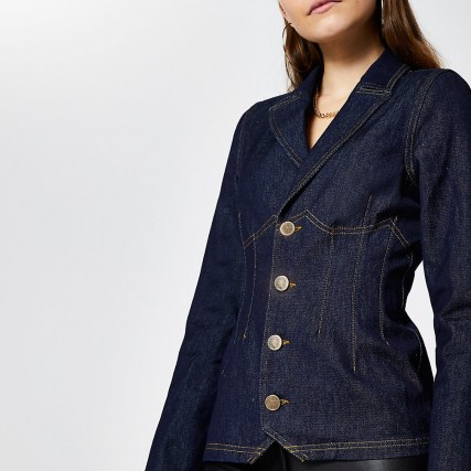 River Island Blue long sleeve denim blazer | casual jackets - flipped