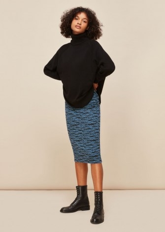 WHISTLES TIGER LEOPARD JERSEY SKIRT / blue animal print pencil skirts - flipped