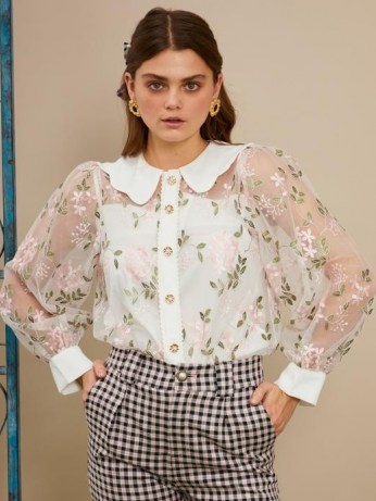 sister jane Dizzied Floral Embroidered Blouse / sheer blouses with removable cami - flipped
