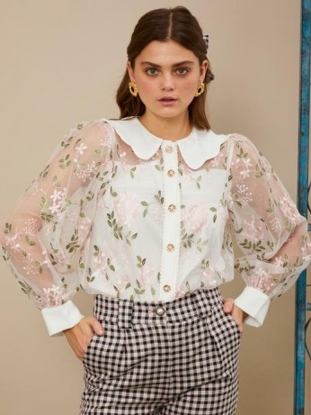 sister jane Dizzied Floral Embroidered Blouse / sheer blouses with removable cami