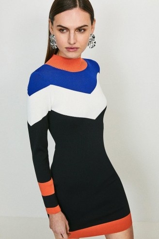 KAREN MILLEN Bold Colour Block Knit Dress / figure hugging dresses - flipped