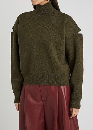 BOTTEGA VENETA Army green cut-out cashmere jumper - flipped