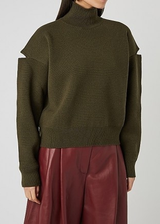 BOTTEGA VENETA Army green cut-out cashmere jumper