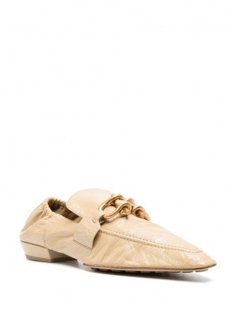 Bottega Veneta Madame moccasin loafers | luxe low heel loafer | beige point toe flats | horsebit detail shoes | pointy toes - flipped