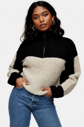 Topshop Boucle Zip Up Funnel Knitted Jumper - flipped