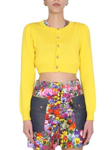 BOUTIQUE MOSCHINO CARDIGAN CROPPED IN MAGLIA DI COTONE | yellow crop hem cardigans - flipped