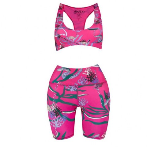 Oceanus Britney Cycling Shorts & Top Set Hot Pink - flipped