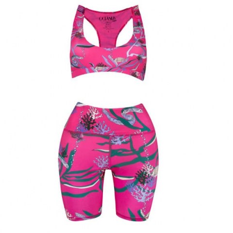 Oceanus Britney Cycling Shorts & Top Set Hot Pink