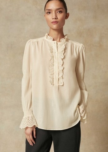 Me+Em Broderie Voile Layering Blouse ~ cream lace trim blouses ~ meandem tops - flipped