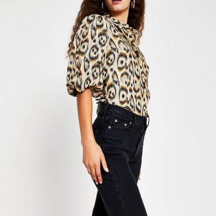 River Island Brown leopard print balloon sleeve shirt | wild animal prints | volume sleeved shirts - flipped