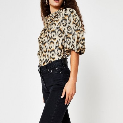River Island Brown leopard print balloon sleeve shirt | wild animal prints | volume sleeved shirts