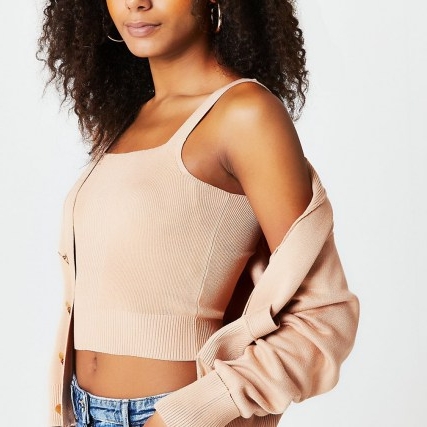 River Island Brown ribbed cami and cardigan set | rib knit camisole sets | cardigan co ords