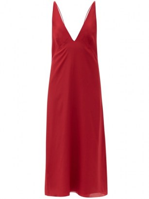 RAEY Bust-cup silk crepe de Chine slip dress – red deep V neck dresses