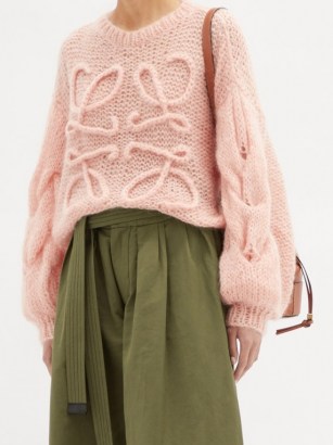 LOEWE Pink cabled-Anagram, mohair-blend sweater ~ slouchy sweaters - flipped