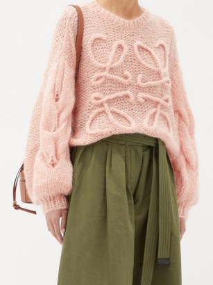 LOEWE Pink cabled-Anagram, mohair-blend sweater ~ slouchy sweaters