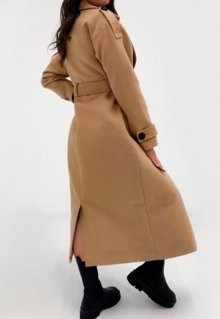 MISSGUIDED camel formal trench coat ~ light brown belted coats - flipped