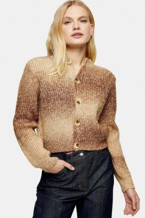 Topshop Camel Tie Dye Knitted Cardigan | front button cardigans - flipped