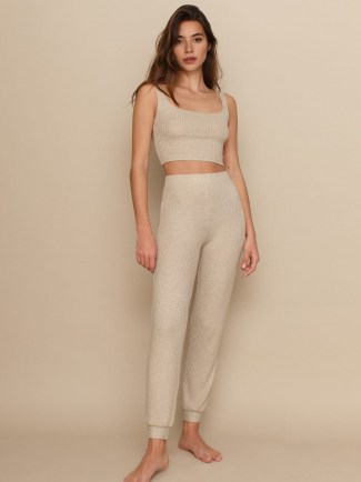 Reformation Carmel Two Piece – rib knit loungwear co ords – leggings and crop top set - flipped