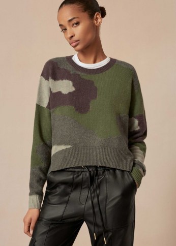 Me+Em Cashmere Camouflage Jumper ~ meandem knitwear ~ camo patterned jumpers ~ khaki green sweater