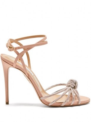 AQUAZZURA Celeste 105 crystal-knot grosgrain sandals | strappy high heels | light pink party shoes - flipped